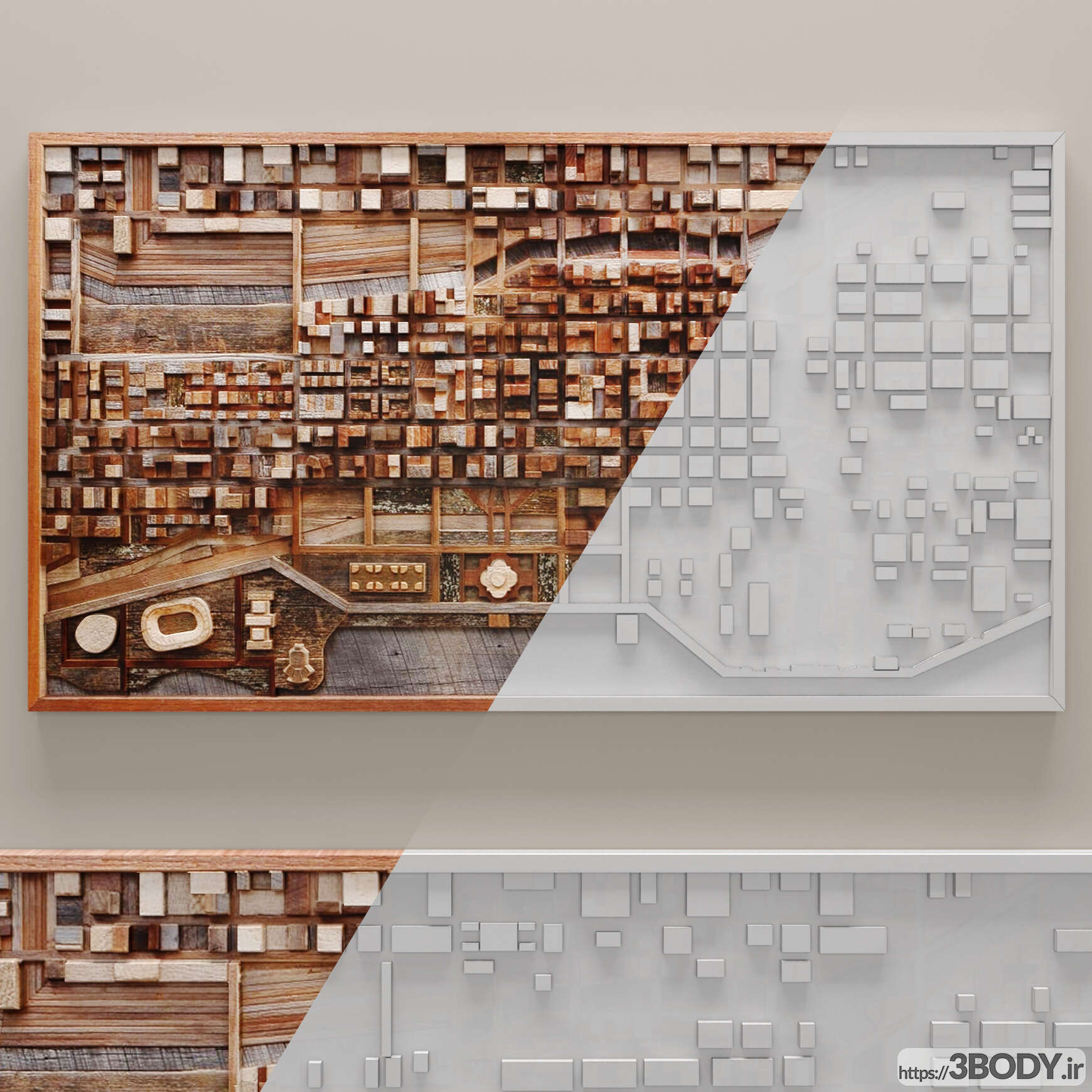 مدل سه بعدی هنر دیوار چوبی منظره شهر شیکاگو عکس 2