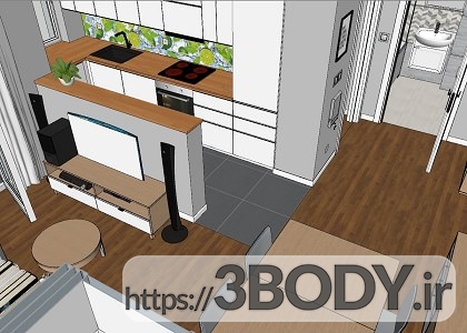صحنه داخلی سالن پذیرایی و مبلمان آپارتمان برای sketchupt عکس 2