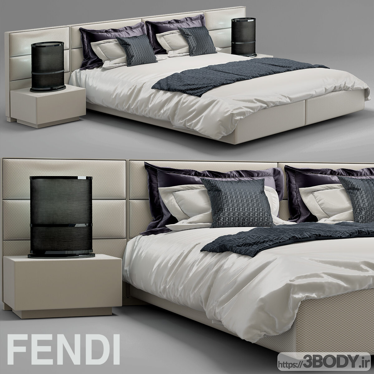 مدل سه بعدی تخت خواب دو نفره  سفید عکس 1