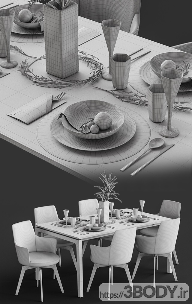 مدل سه بعدی  ست میز و صندلی عکس 3