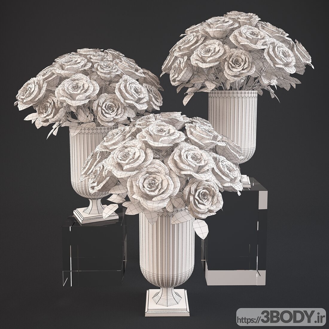 آبجکت سه بعدی دسته گلهای رز در گلدان رالف لورن عکس 3