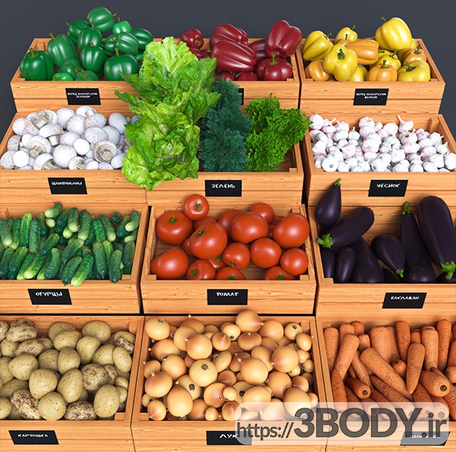آبجکت سه بعدی جعبه های سبزیجات و میوه عکس 4
