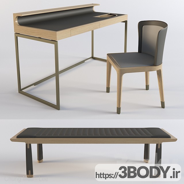آبجکت سه بعدی میز و صندلی دفتر کار عکس 1