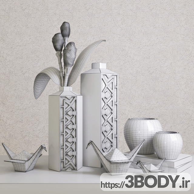 آبجکت سه بعدی گل و گلدان سنتی عکس 3