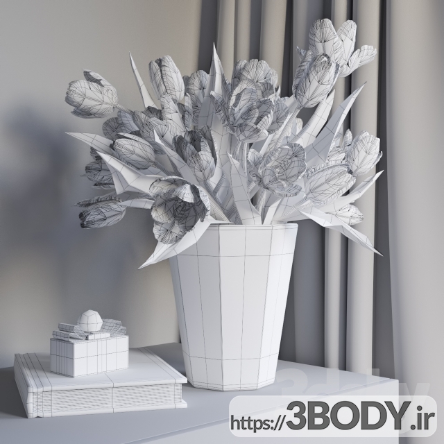 آبجکت سه بعدی ست تزئینی دسته گل لاله عکس 3