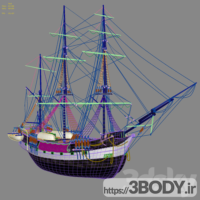 مدل سه بعدی کشتی بادبانی عکس 2