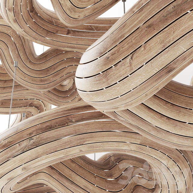 مدل سه بعدی لوستر سقفی چوبی عکس 3