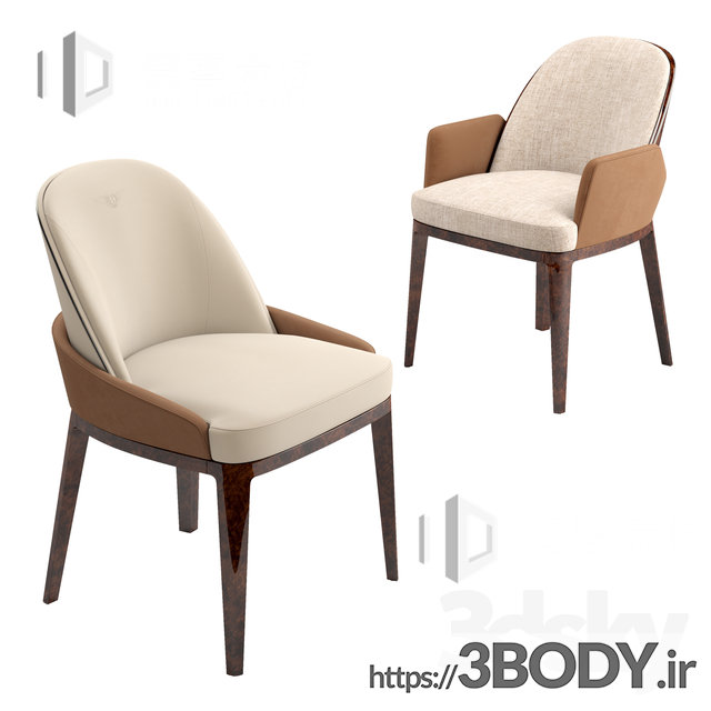 آبجکت سه بعدی صندلی کانتر دسته دار پایه چوبی عکس 1