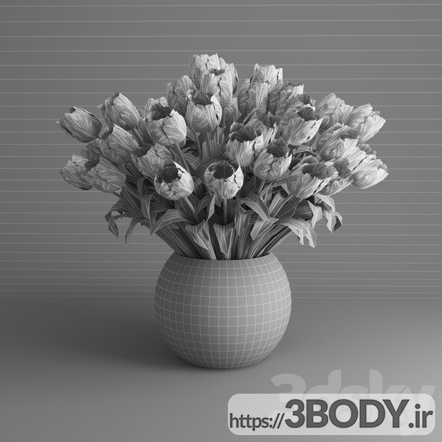 مدل سه بعدی  گلدان لاله های سفید عکس 2