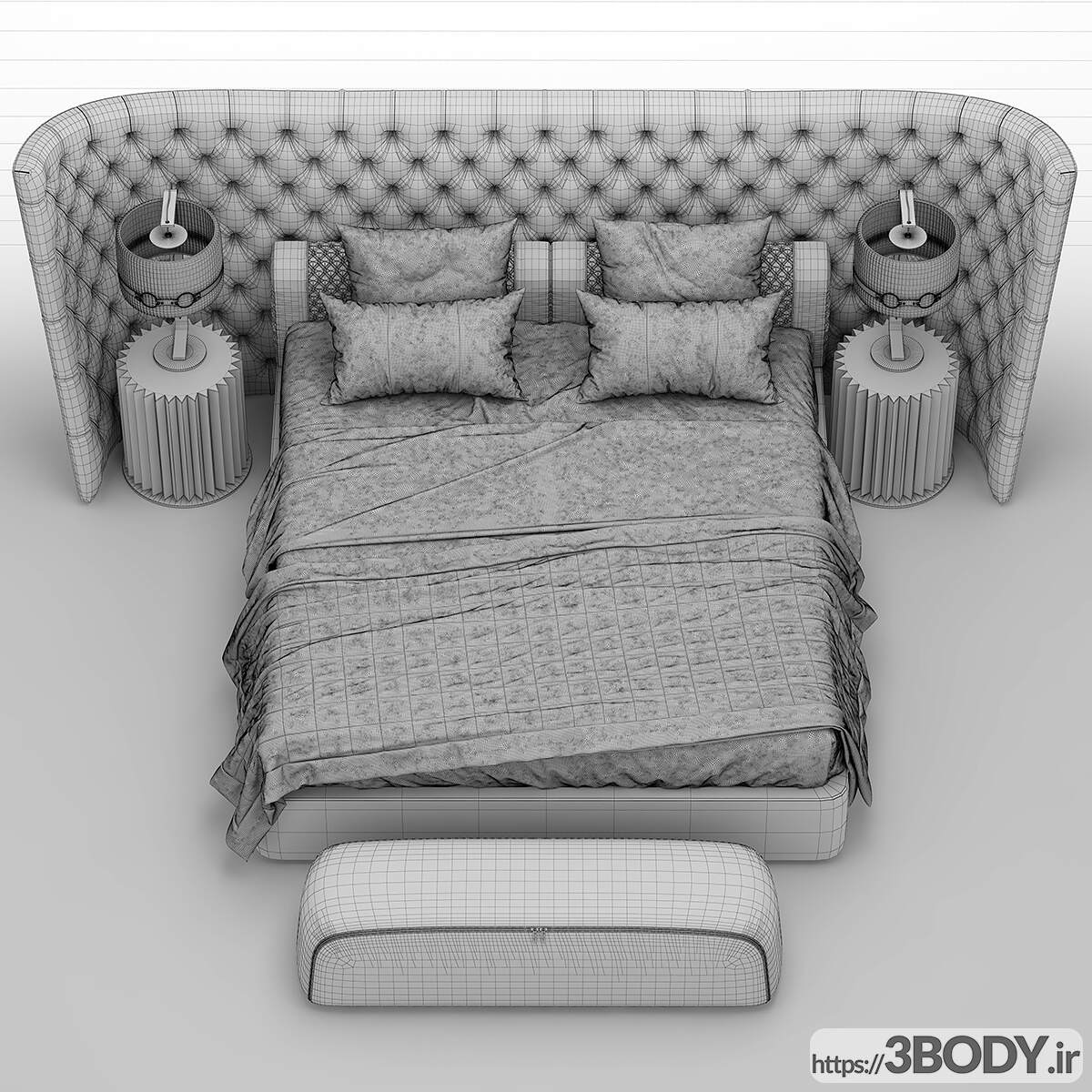 مدل سه بعدی تخت خواب دو نفره  آبی عکس 2