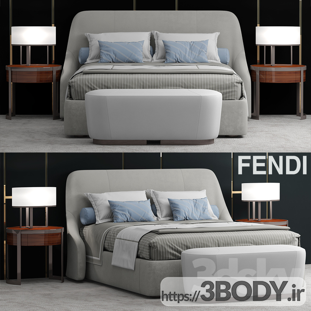 مدل سه بعدی تخت خواب دو نفره  طوسی عکس 1