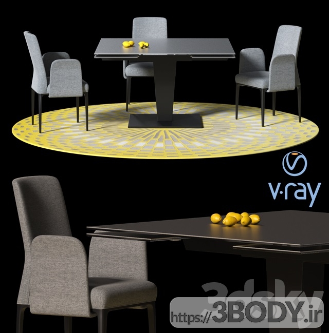 مدل ۳ بعدی میز و صندلی ناهار خوری اوزیریس عکس 3
