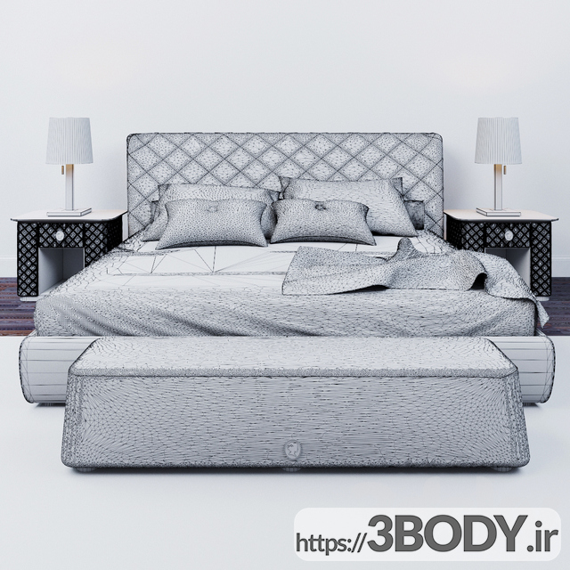 آبجکت سه بعدی تخت خواب  سفید عکس 3