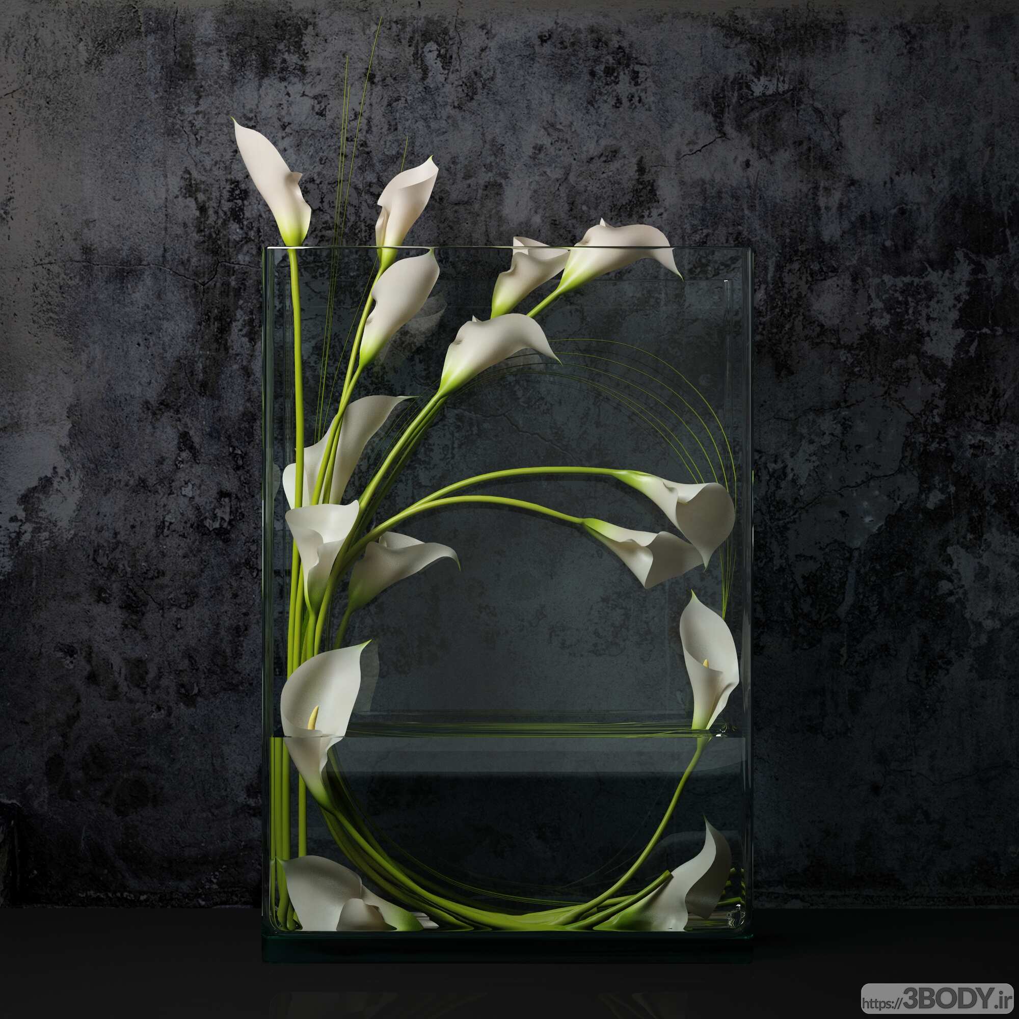 مدل سه بعدی  دسته گل شیپوری سفید عکس 1