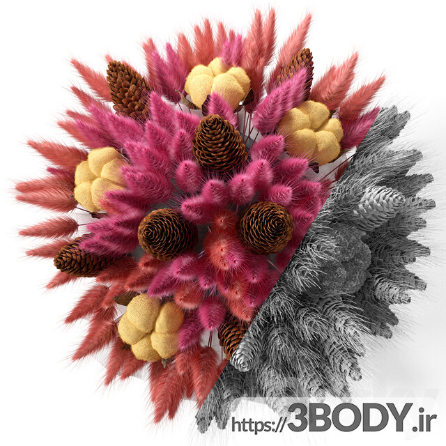 آبجکت سه بعدی گل مخروطی و گلدان عکس 2
