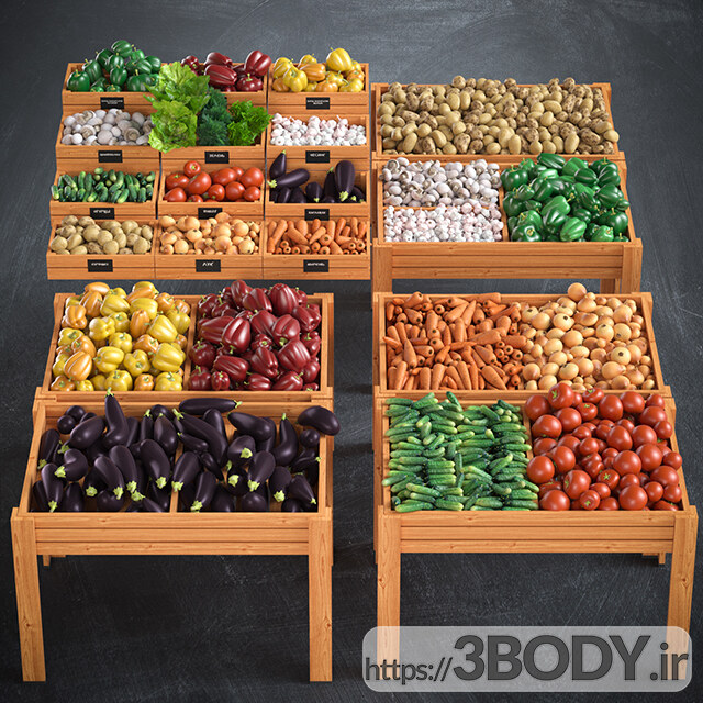 آبجکت سه بعدی جعبه های سبزیجات و میوه عکس 1