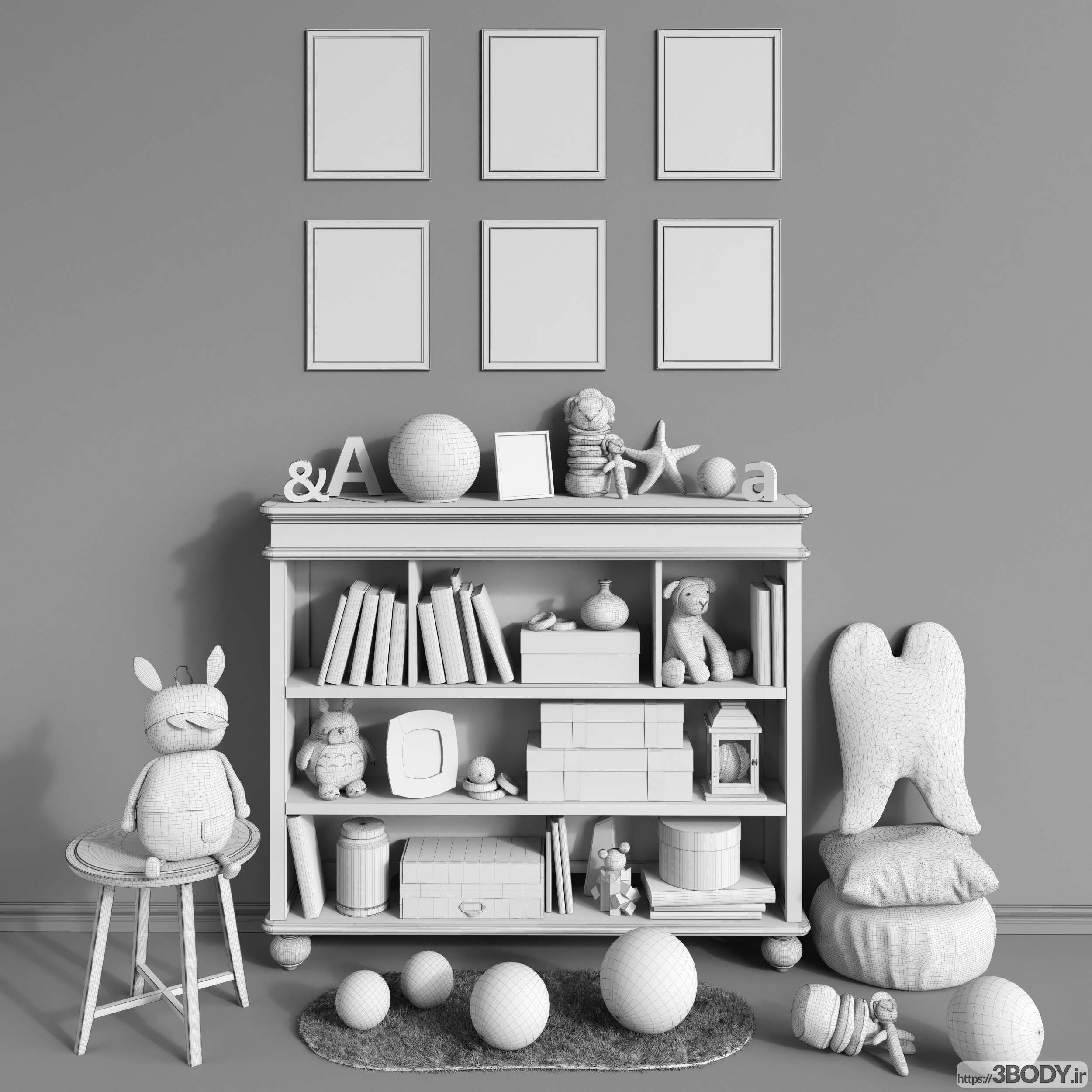 ابجکت ۳ بعدی اتاق کودک لوازم جانبی مبلمان کلاسیک - مجموعه دکوراسیون و اسباب بازی ها - 1 عکس 3