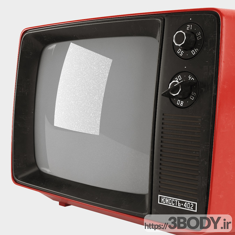 آبجکت سه بعدی تلویزیون قدیمی  قرمز عکس 6