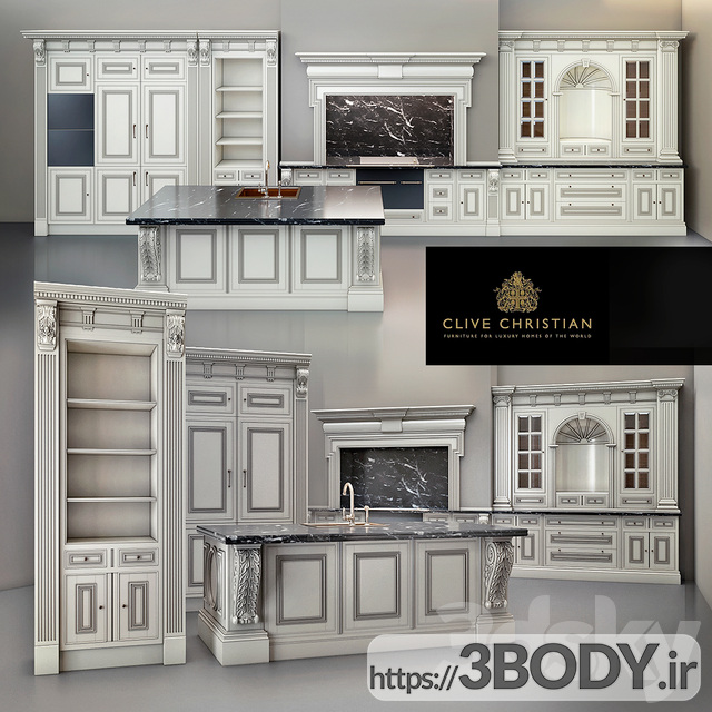 مدل سه بعدی کابینت آشپزخانه کلاسیک عکس 2