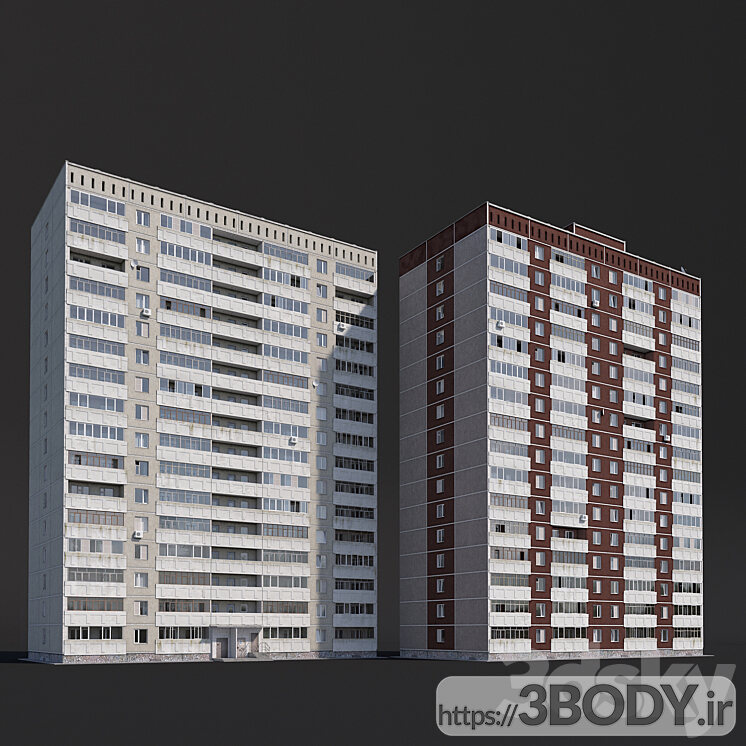 آبجکت سه بعدی ساختمان مسکونی چند طبقه عکس 1