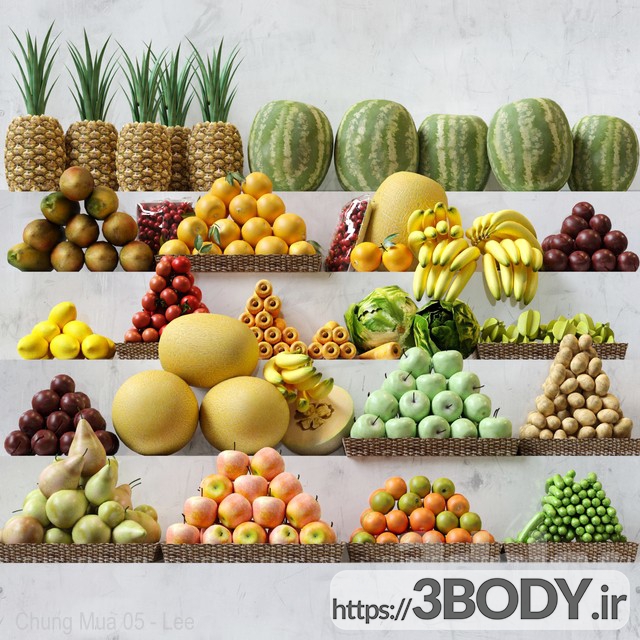 آبجکت سه بعدی انواع میوه ها عکس 1