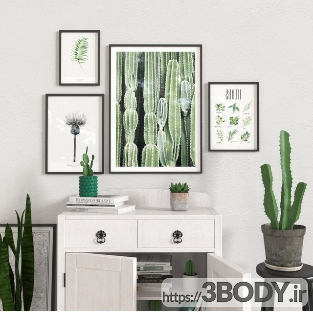 مدل سه بعدی  لوازم دکوری ست سبز و سفید با گیاهان عکس 2