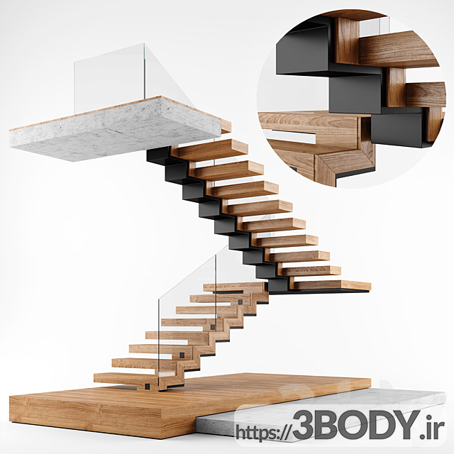 مدل سه بعدی راه پله داخلی مدرن عکس 1