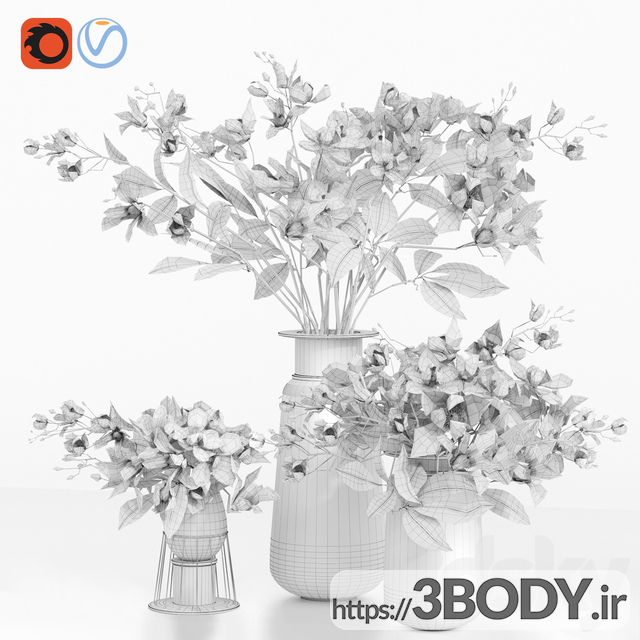 آبجکت سه بعدی گل و گلدان داخلی عکس 3