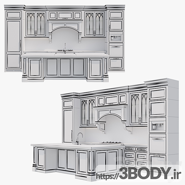 مدل سه بعدی آشپزخانه کلاسیک عکس 7