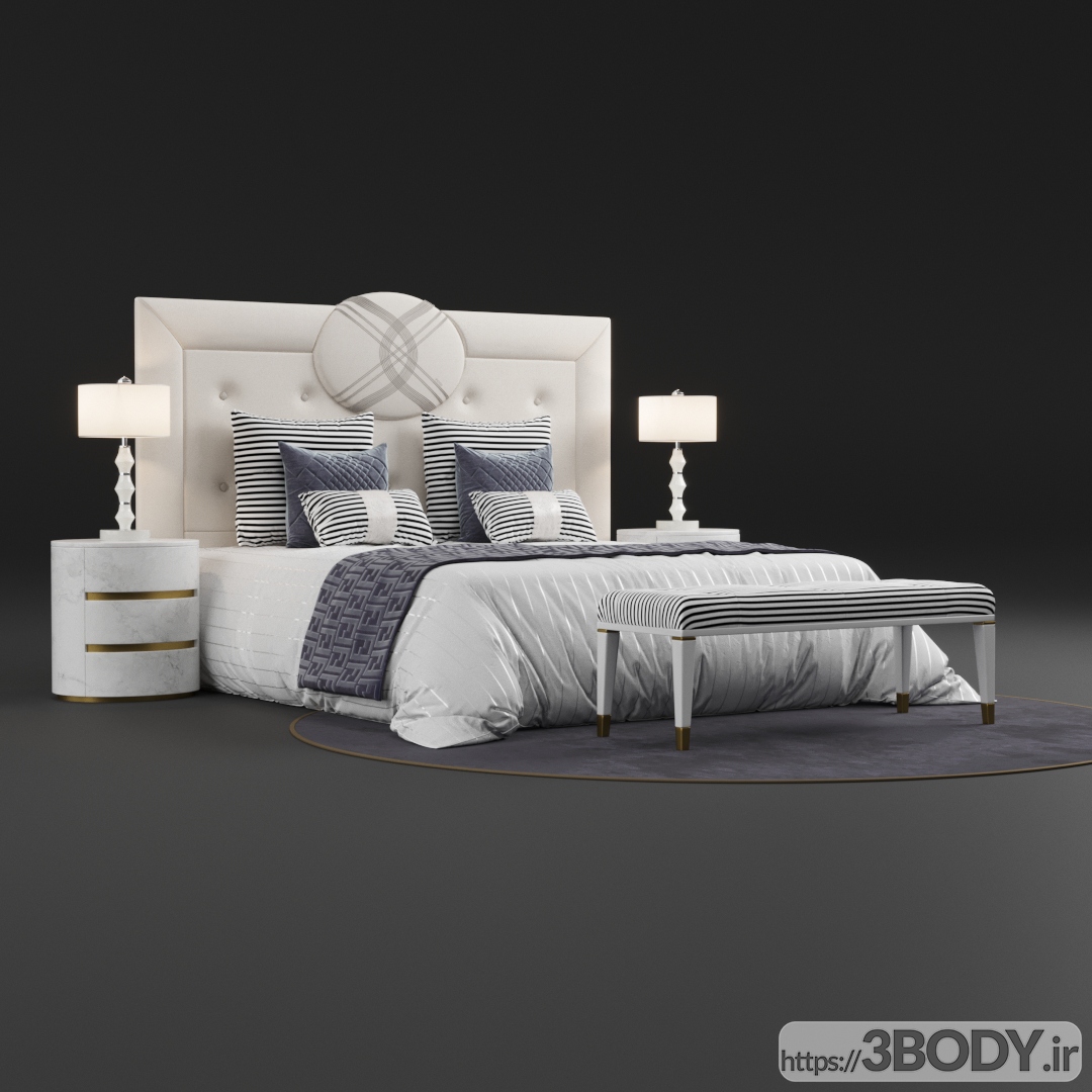 مدل سه بعدی تخت خواب دو نفره  سفید عکس 1