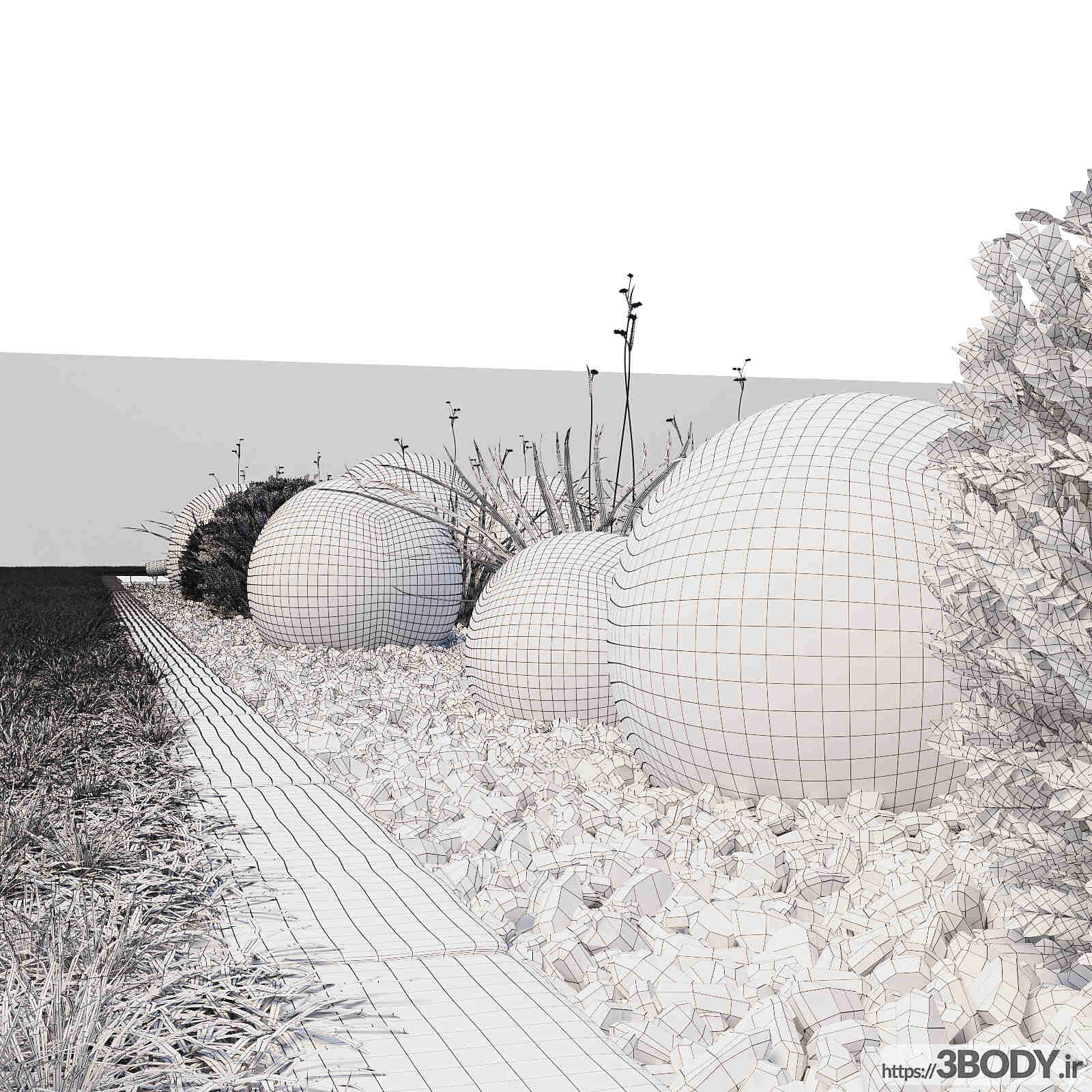 مدل سه بعدی باغچه و سنگ نما عکس 3