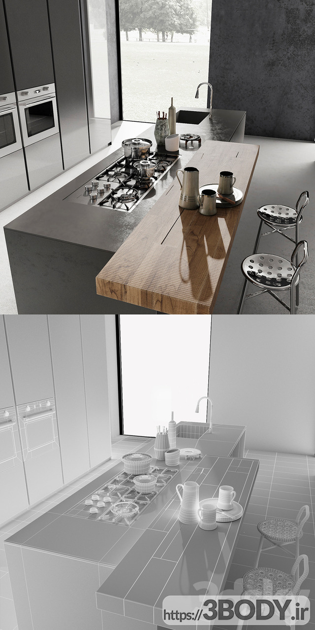 مدل سه بعدی کابینت آشپزخانه مدرن عکس 3