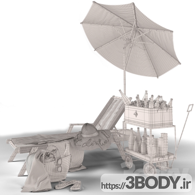 آبجکت سه بعدی چتر و صندلی ساحلی عکس 3