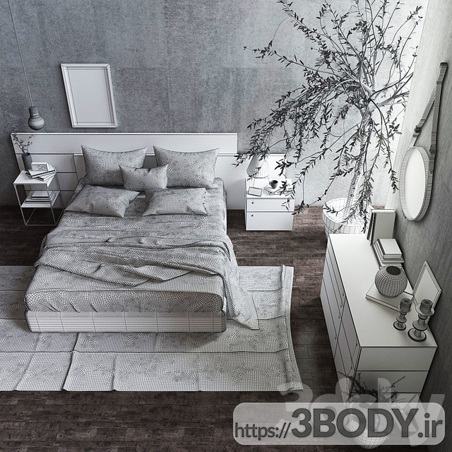 مدل سه بعدی تختخواب دو نفره عکس 3