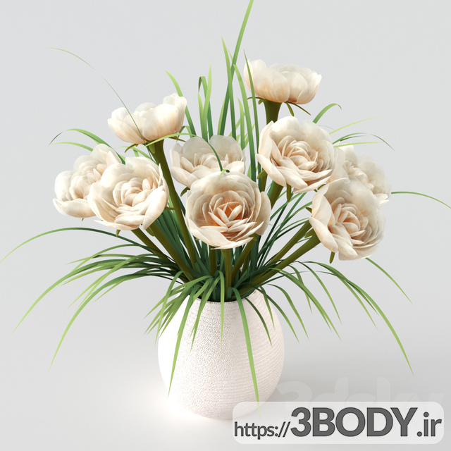 مدل سه بعدی گل و گلدان عکس 3