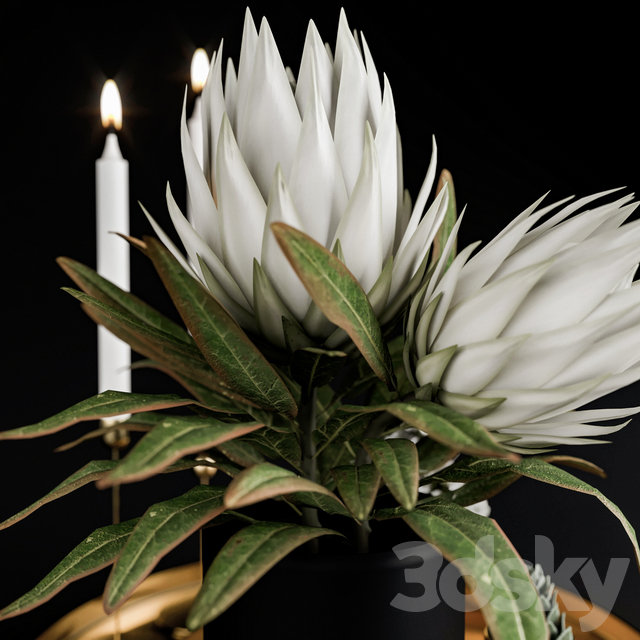 آبجکت سه بعدی ست تزئینی گیاه و گلدان عکس 2