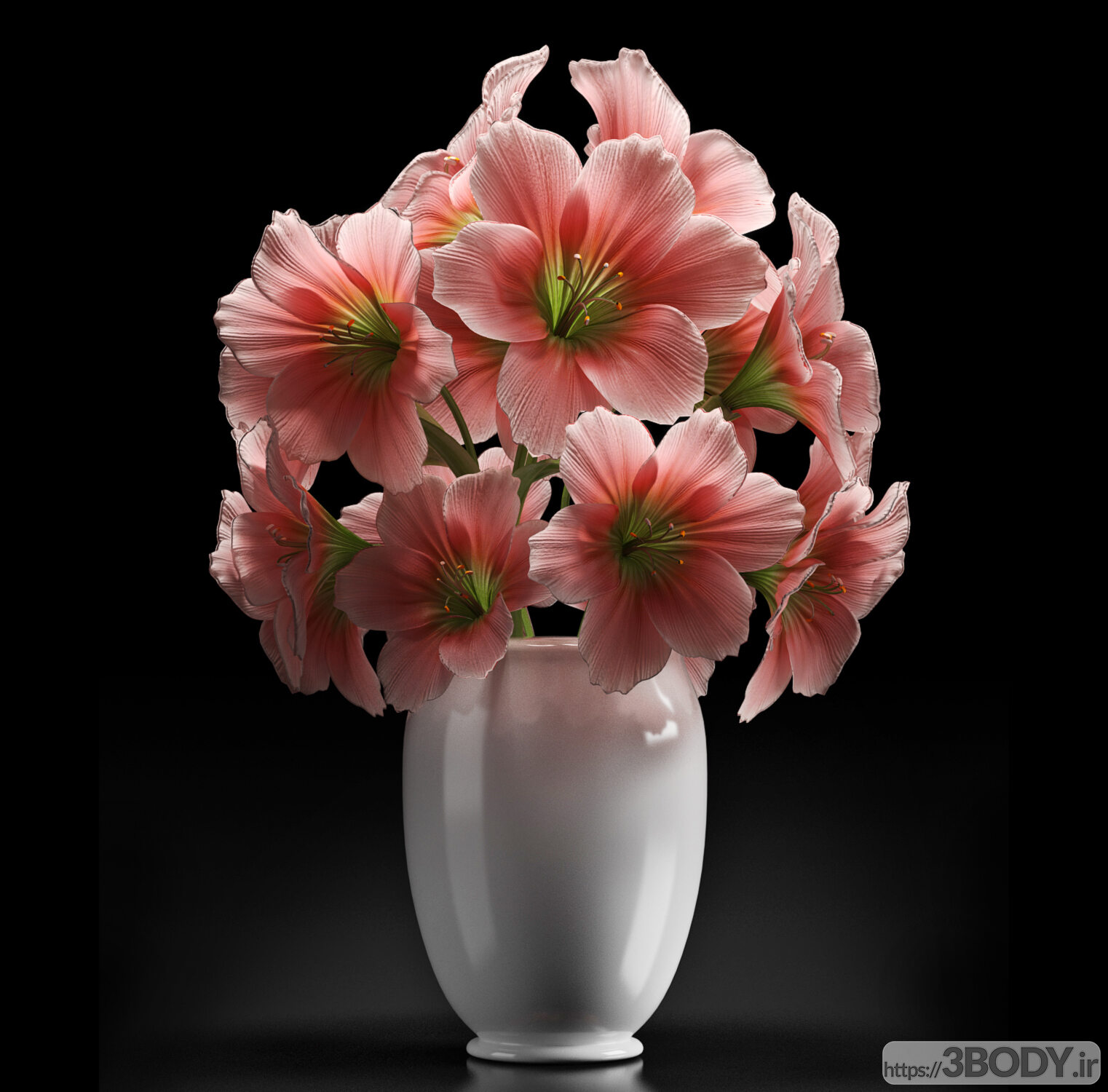 آبجکت سه بعدی دسته گل شیپوری صورتی عکس 1