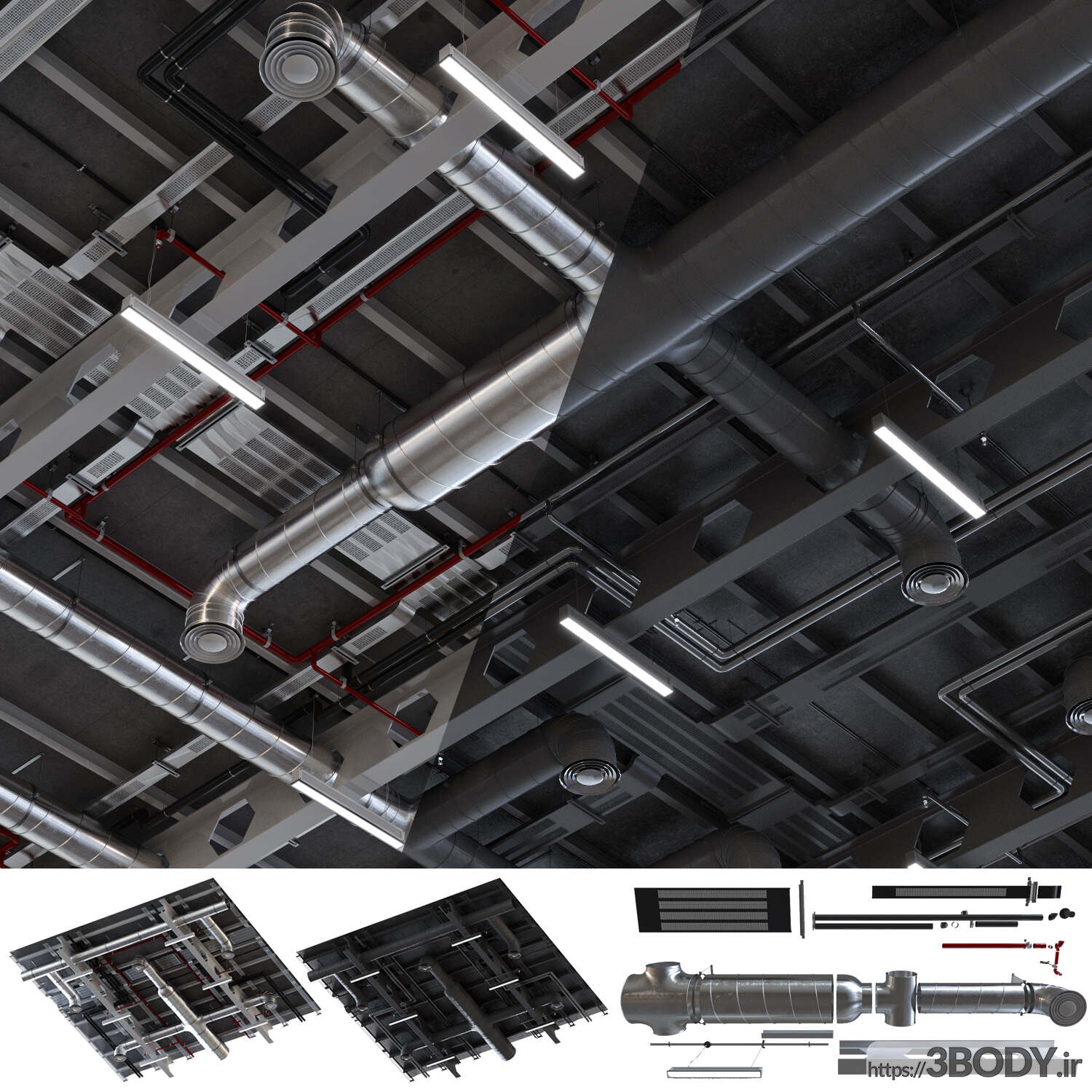 آبجکت سه بعدی سیستم تهویه سقف عکس 1