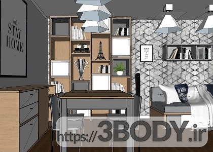 صحنه داخلی سالن پذیرایی و مبلمان آپارتمان برای sketchupt عکس 4