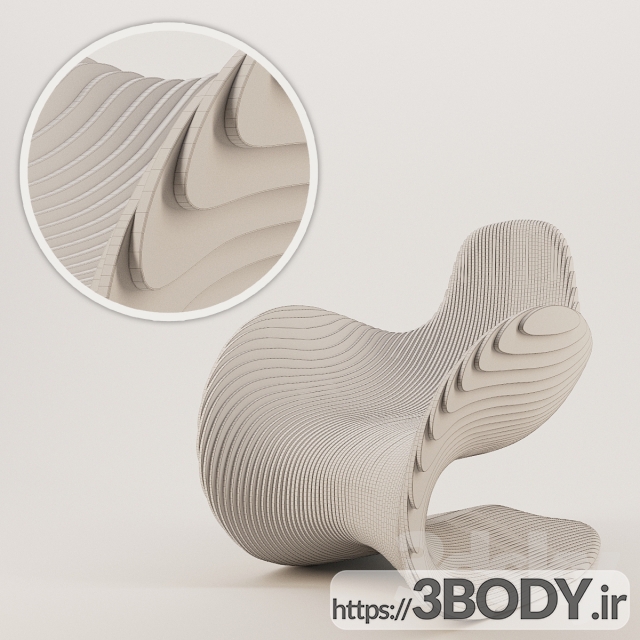 مدل سه بعدی صندلی چوبی عکس 3