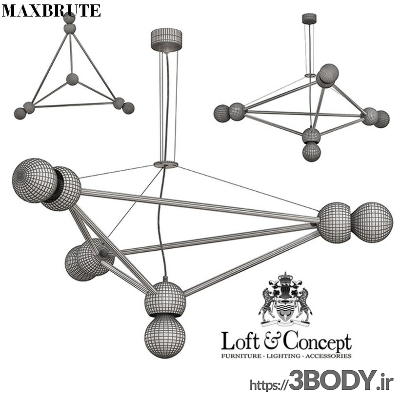 مدل سه بعدی   لوستر طلای مولکول 4 عکس 3
