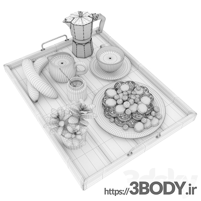 آبجکت سه بعدی سینی با صبحانه عکس 2
