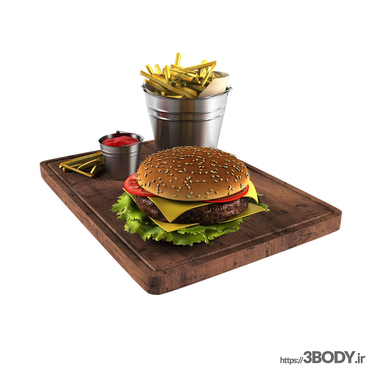 مدل سه بعدی همبرگر و سیب زمینی سرخ کرده عکس 1