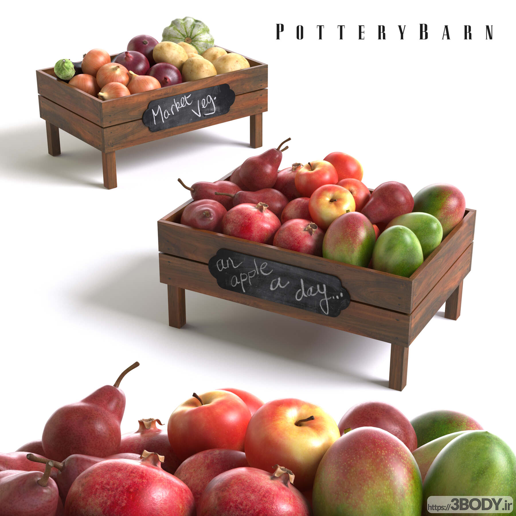 مدل سه بعدی جعبه های پر از سیب عکس 1