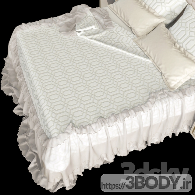 آبجکت سه بعدی تختخواب دو نفره  سفید عکس 3