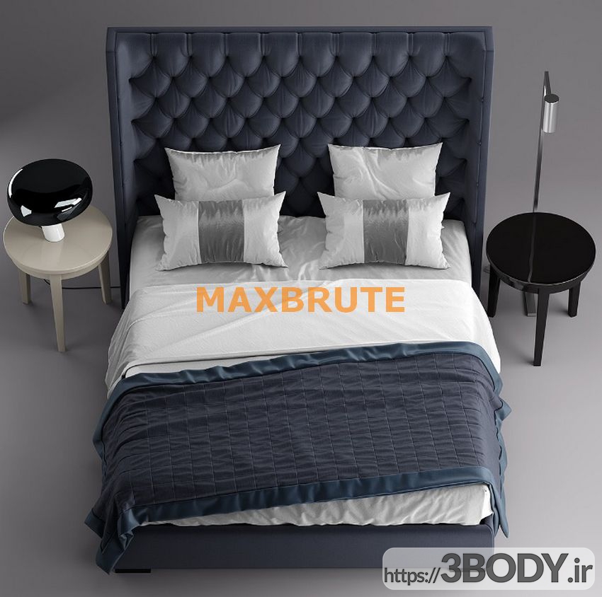 مدل سه بعدی تخت خواب دو نفره  خاکستری عکس 1