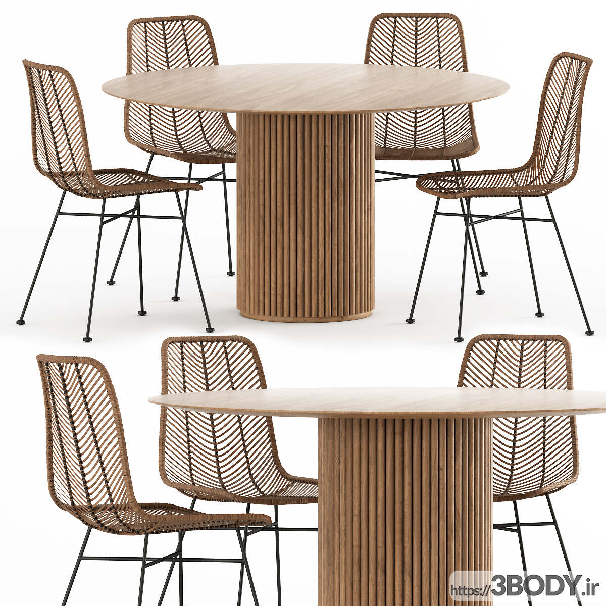 مدل سه بعدی میز و صندلی چوبی عکس 2