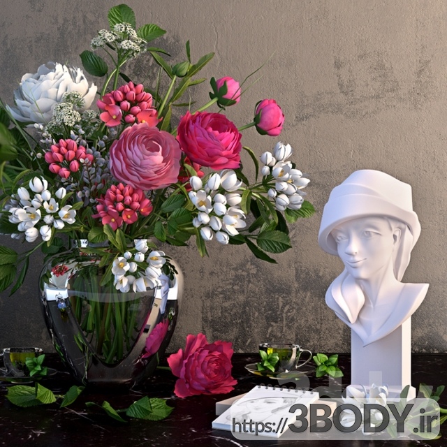 مدل سه بعدی ست دسته گل رومیزی عکس 1