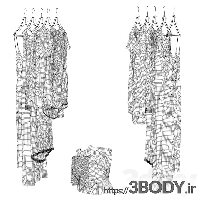 آبجکت سه بعدی لباس روی چوب لباسی و سبد کتان عکس 3