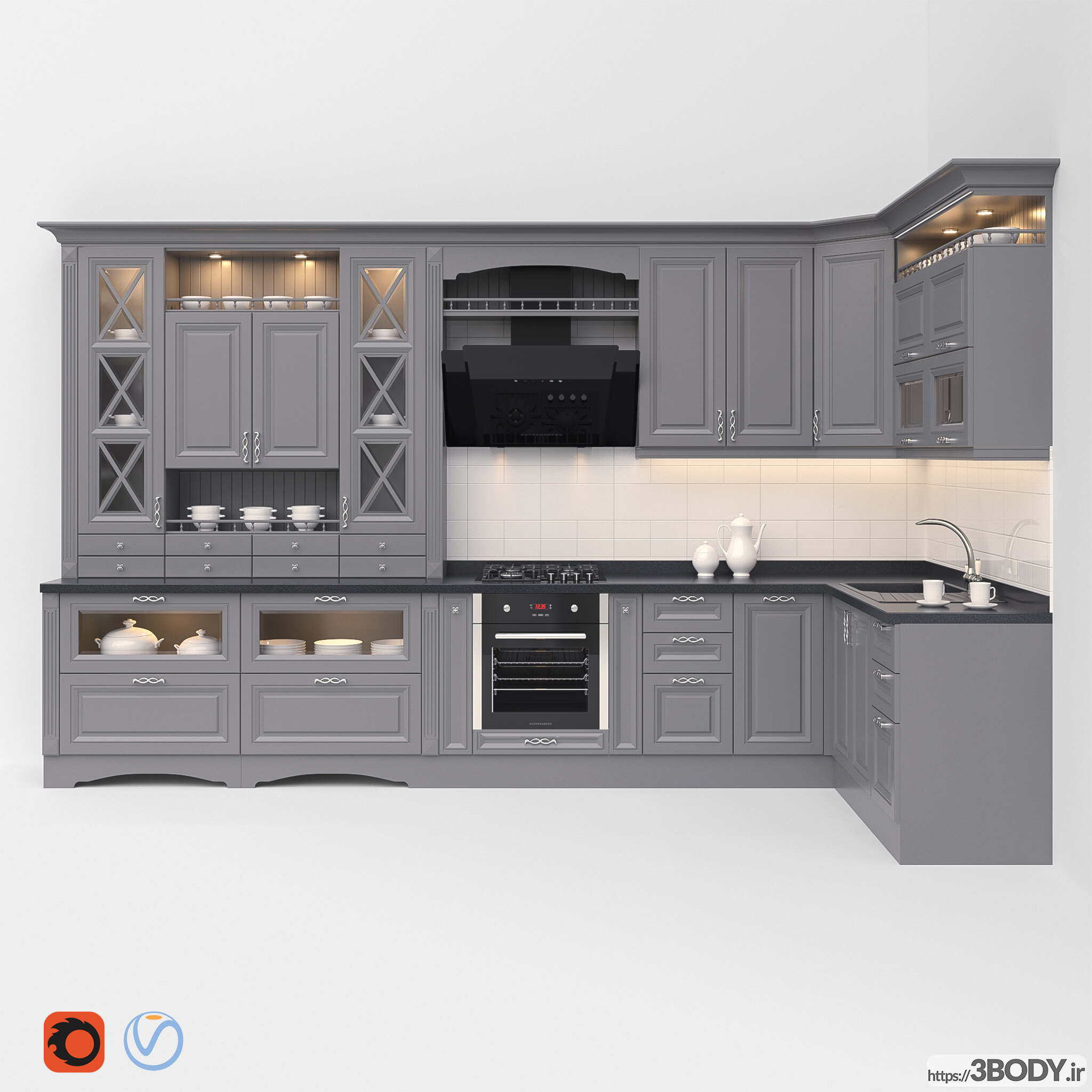 مدل سه بعدی کابینت کلاسیک آشپزخانه عکس 3
